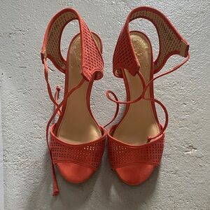 Vince camuto Coral Red Open-Toe Lace-Up Sandals 6.5 size ( leather )